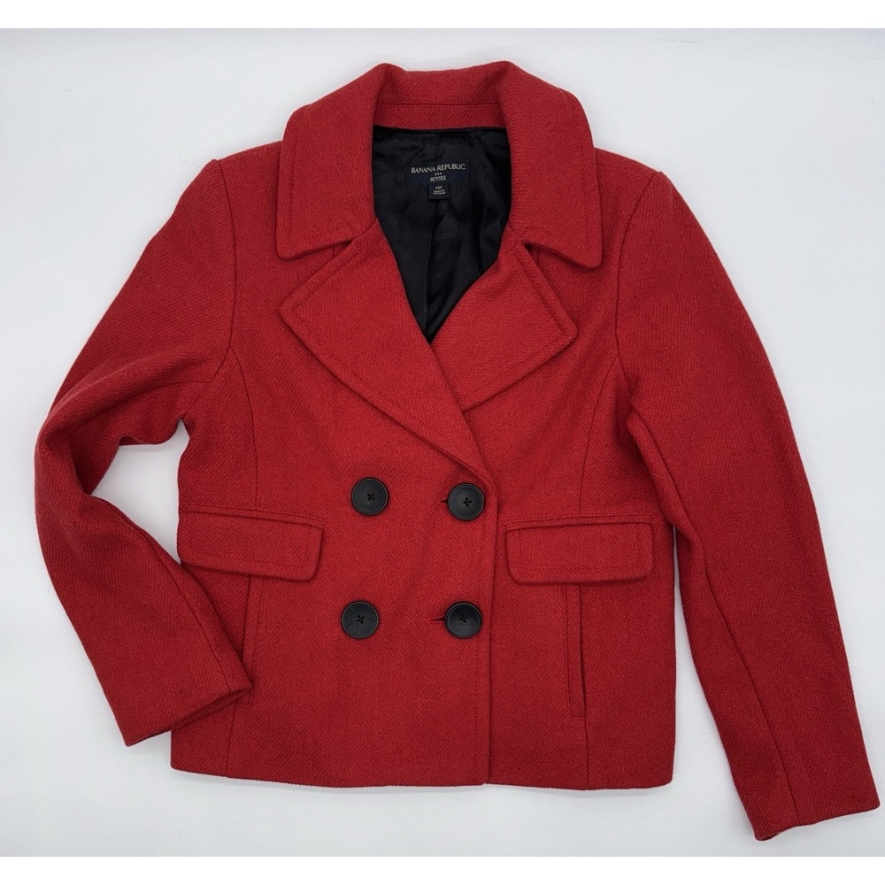 BANANA REPUBLIC Jacket Women's Sz PM Red Wool Blend Double Breasted Pea‎ Coat